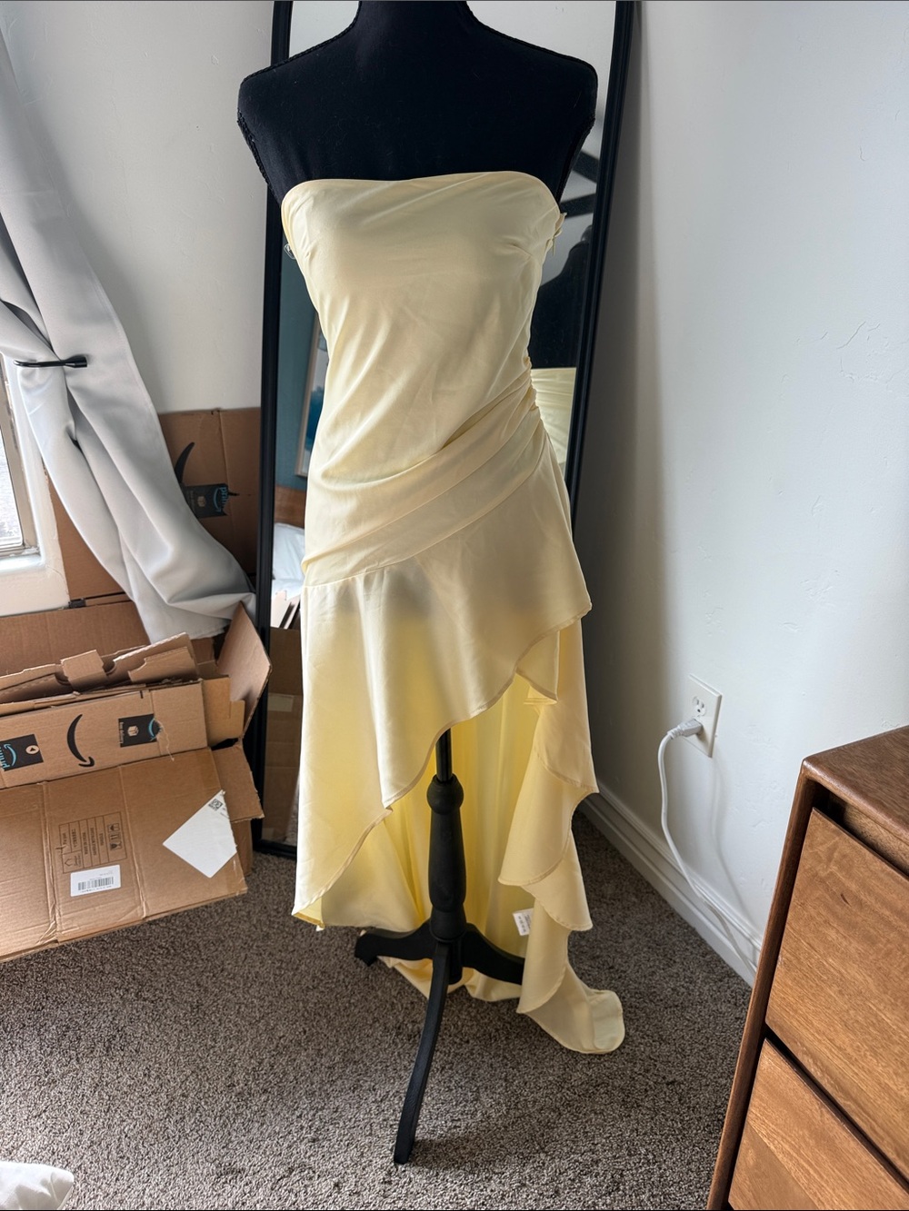 New Peppermayo Strapless Pale Yellow High-Low Dress